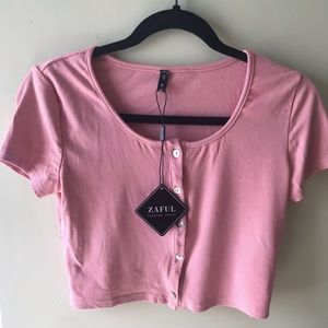 Button Up Crop Top T-shirt